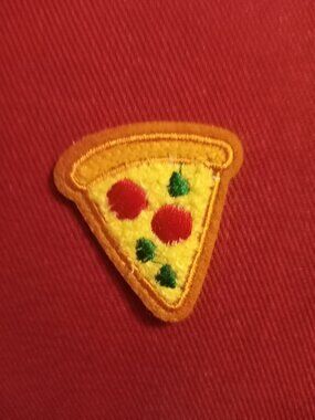 Embroidered pizza slice stick-on patch